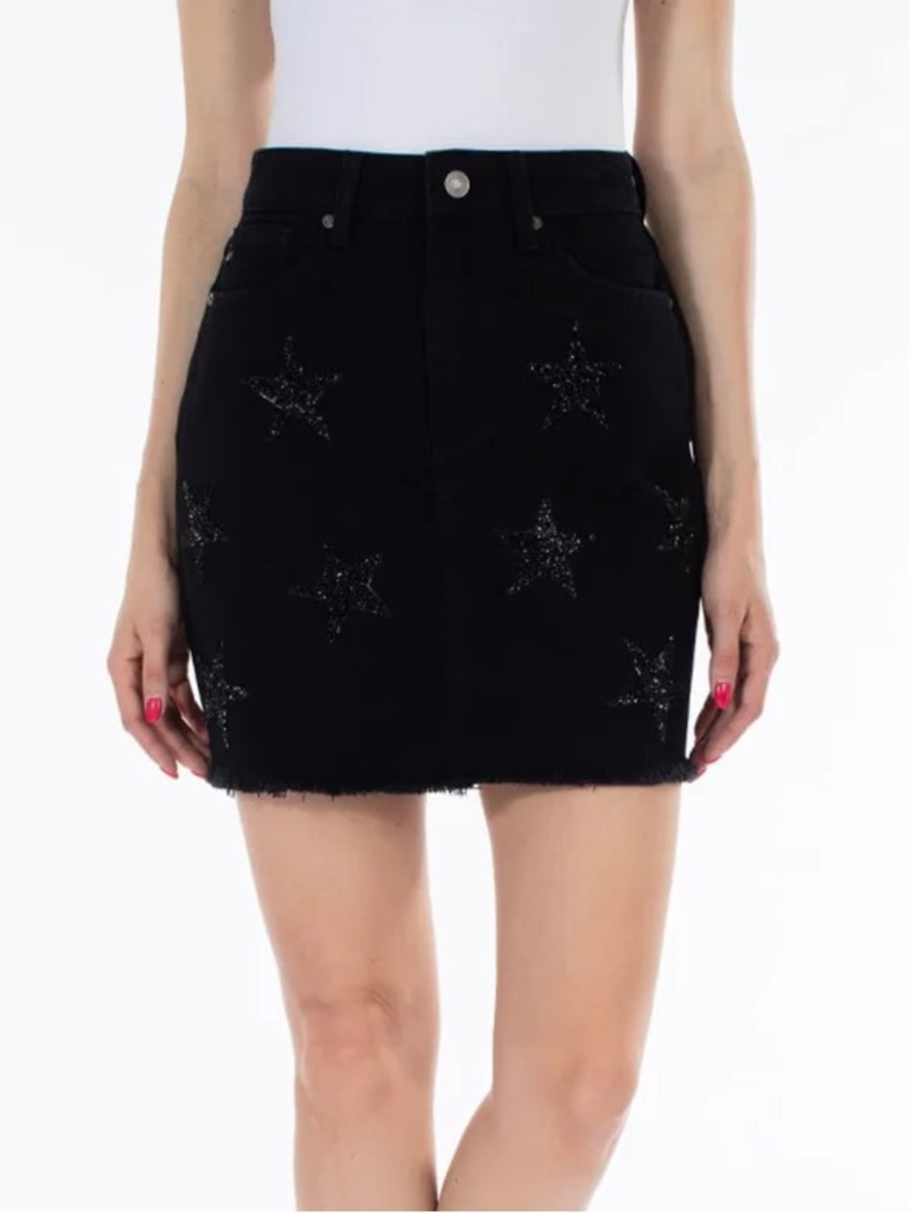 KanCan Black Denim Mini Skirt with Black Sequin Stars